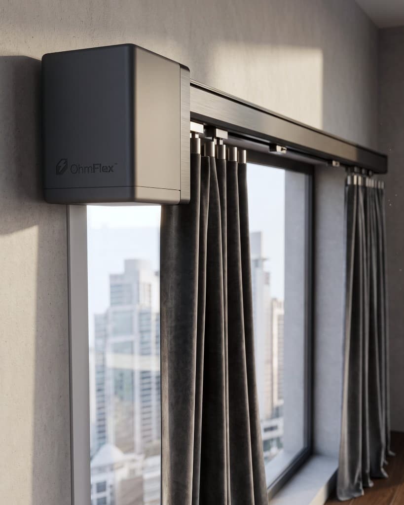 OhmFlex motor mounted on a curtain track